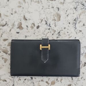 Hermès Calf Black Leather Bean Long Wallet with Dust Bag